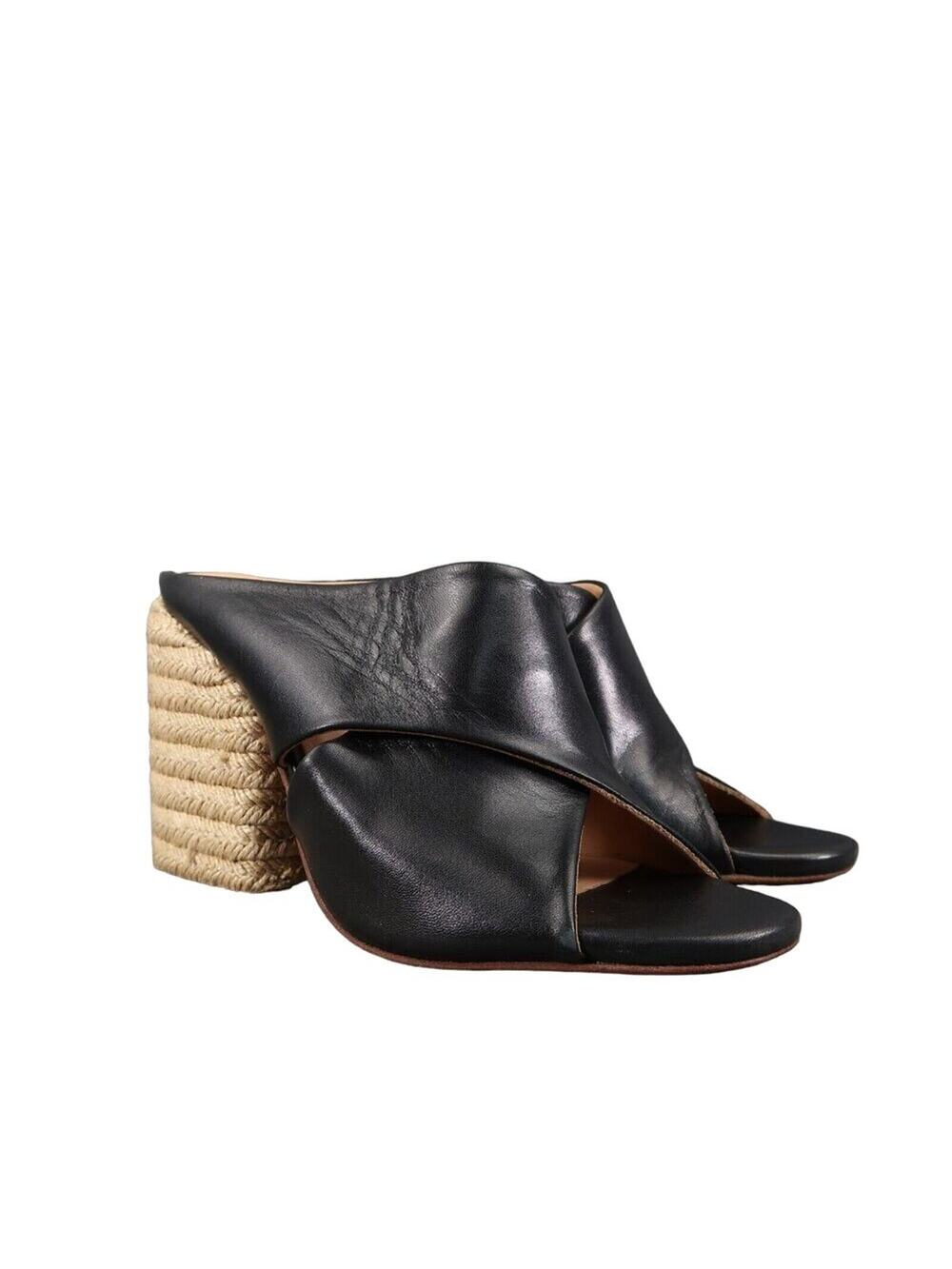 Paloma Barcelo Shoes Womens 37 Sandals Block Heel Espadrille Venus Black Leather